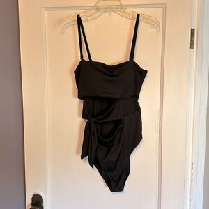 Black ribbed Aerie one piece swimsuit with adjustable and removable straps.